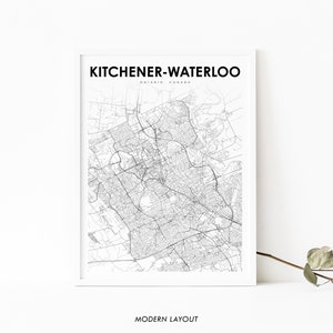 Kitchener-Waterloo Ontario Map Print, ON Canada Map Art Poster, City Street Road Map Print, Nursery Room Wall Office Decor, Printable Map