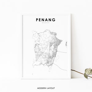 Impresión de mapas de la isla de Penang Malasia, cartel de arte del mapa, impresión del mapa de carreteras de la calle de la ciudad, decoración de la oficina de la pared de la guardería, mapa imprimible