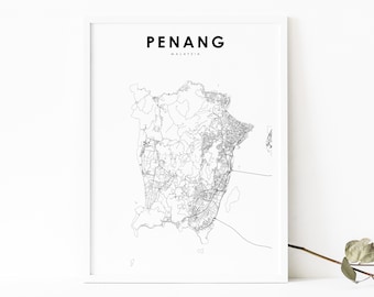 Penang Island Malaysia Map Print, Map Art Poster, City Street Road