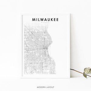 Milwaukee Area WI Map Print, Wisconsin USA Map Art Poster, City Street Road Map Print, Nursery Room Wall Office Decor, Printable Map