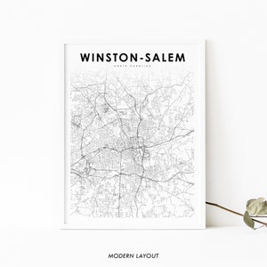Winston-Salem NC Map Print, North Carolina USA Map Art Poster, City Street Road Map Print, Nursery Room Wall Office Decor, Printable Map