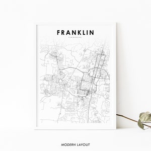 Franklin TN Map Print, Tennessee USA Map Art Poster, Williamson, City Street Road Map Print, Nursery Room Wall Office Decor, Printable Map