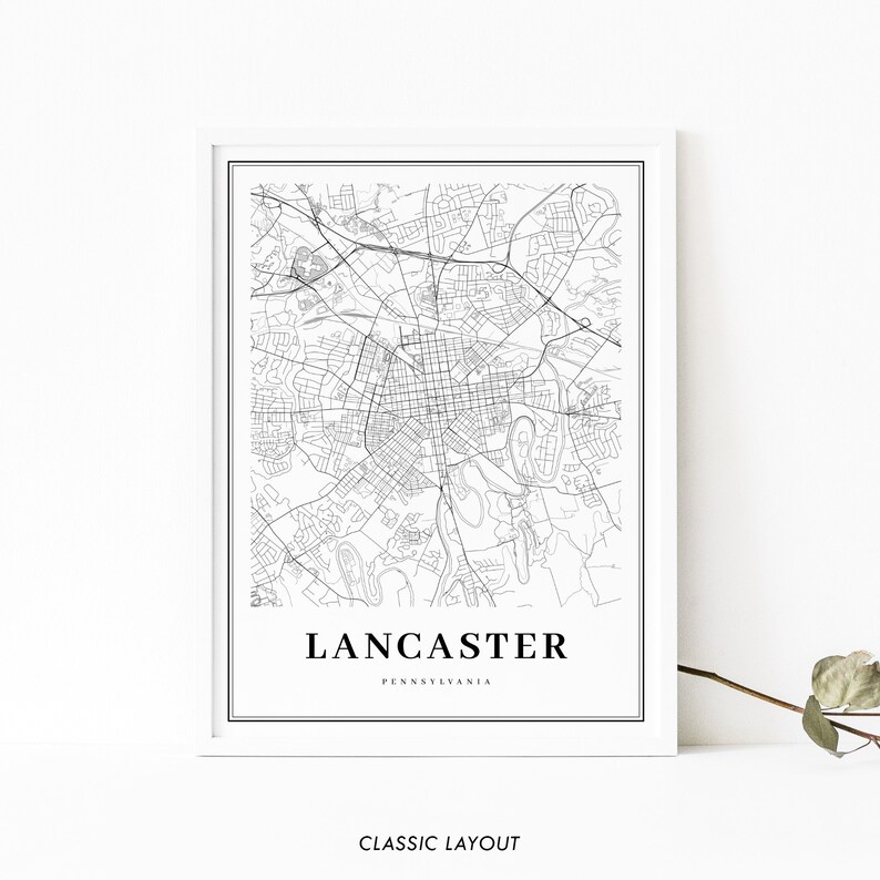 Lancaster PA Map Print Pennsylvania USA Map Art Poster City Etsy