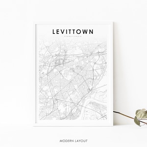 Levittown PA carte impression, Pennsylvanie USA carte Art affiche, comté de Bucks, ville rue carte impression, pépinière chambre mur bureau décor, carte imprimable