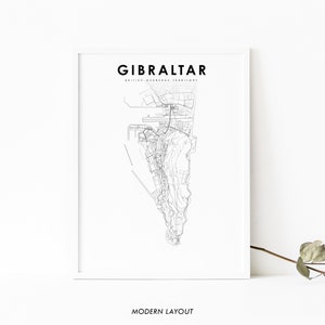 Gibraltar kaart afdrukken, land routekaart Art Poster, Britse overzeese gebiedsdeel kaart kunst, kinderkamer muur kantoor decor, afdrukbare kaart