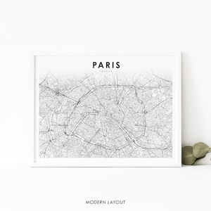 Paris Frankreich Karte Print, Karte Kunst Poster, Île-de-France française Stadt Straße Straße Karte Druck, Kinderzimmer Wand Büro Dekor, druckbare Karte