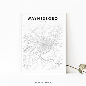 Waynesboro VA Map Print, Virginia USA Map Art Poster, Flack, City Street Road Map Print, Nursery Room Wall Office Decor, Printable Map