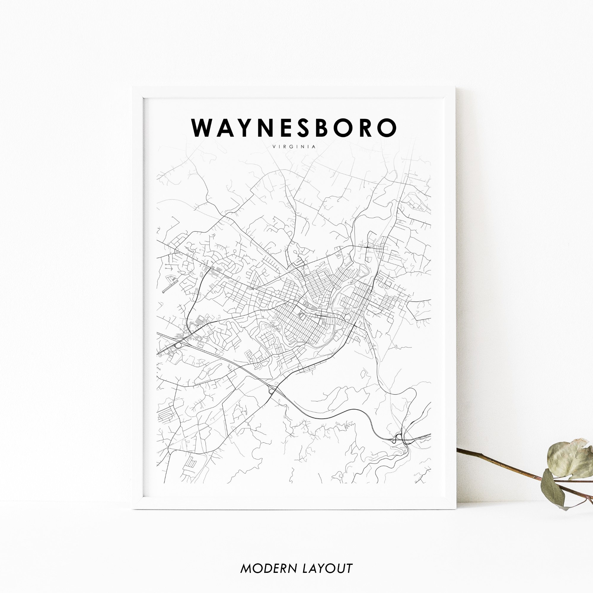 Waynesboro VA Map Print Virginia USA Map Art Poster Flack Etsy