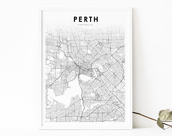 Perth Australia Map Print, West Australia WA AU Map Art Poster, City Street Road Map Print, Nursery Room Wall Office Decor, Printable Map
