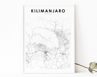 Kilimanjaro Tanzania Map Print, Art Poster, City Street Road Map Print, Nursery Room Wall Office Decor, Printable Map