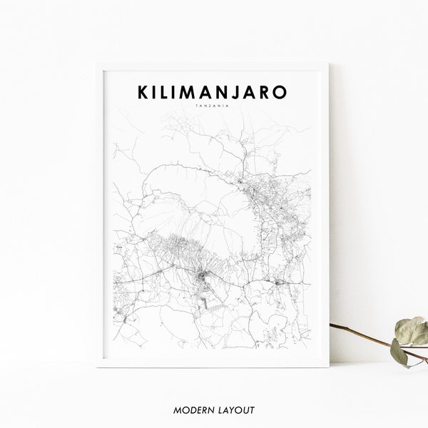 Kilimanjaro Tanzania Map Print, Art Poster, City Street Road Map Print, Nursery Room Wall Office Decor, Printable Map