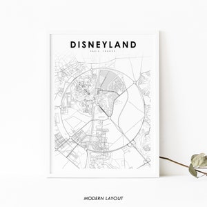 Stampa della mappa di Disneyland Paris, Poster artistico della mappa della Francia, Chessy, Stampa della mappa stradale della città, Decorazione dell'ufficio della parete della stanza della scuola materna, Mappa stampabile