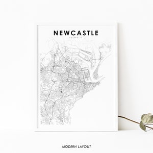 Impressão de mapa de Newcastle Austrália, pôster de arte de mapa de NSW Nova Gales do Sul, impressão de mapa de estradas de ruas da cidade, decoração de parede de quarto de berçário, mapa para impressão