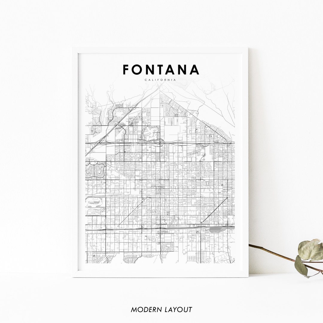 Fontana CA Map Print, California USA Map Art Poster, Rialto, City Street Road Map Print, Nursery ...