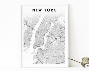New York NYC Map Print, New York City NY USA Map Art Poster, City Street Road Map Print, Nursery Room Wall Office Decor, Printable Map