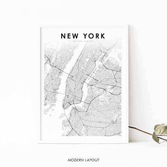 Printable Wall Art **Instant Download** City Map Print New York Map Print New York Carte NY New York Map Poster 3 Styles Included