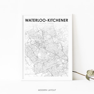Waterloo-Kitchener Ontario carte impression, ON Canada carte Art affiche, ville rue route carte impression, pépinière chambre mur bureau décor, carte imprimable