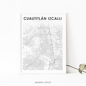 Cuautitlán Izcalli México Mapa Impresión, México Mapa Arte Cartel, City Street Road Map Impresión, Decoración de la pared de la oficina de la guardería, Imprimible minimalista