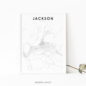 Impression de carte Jackson WY, Wyoming USA carte art poster, comté de Teton, impression de carte routière rue de la ville, décoration murale de bureau de chambre d'enfant, carte imprimable