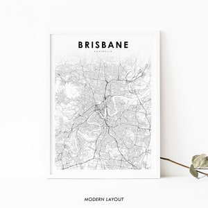 Impressão de mapa da área de Brisbane, Austrália, pôster de arte de mapa de QLD Queensland, impressão de mapa de estradas de ruas da cidade, decoração de parede de quarto de berçário, mapa para impressão