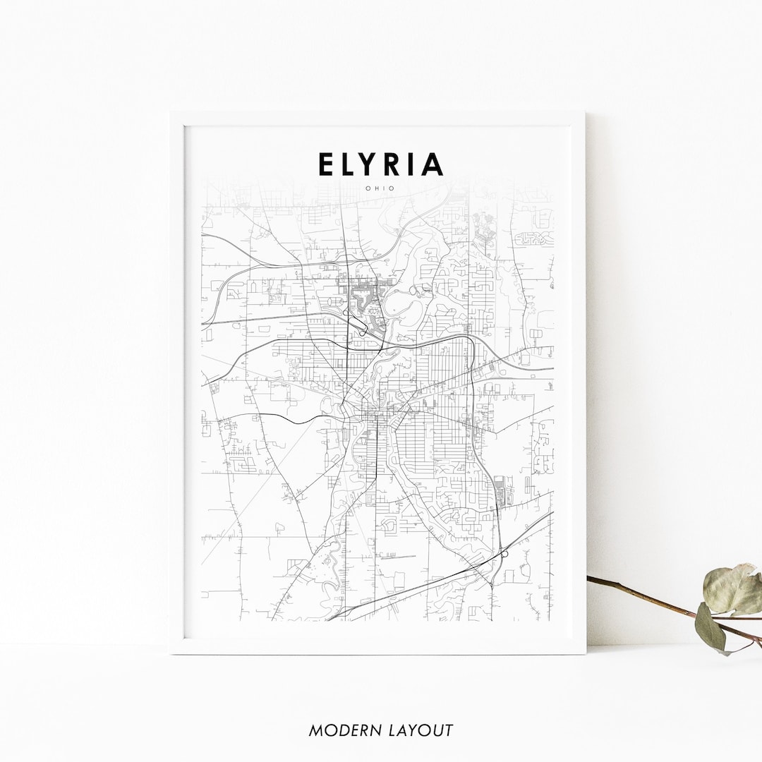 Elyria OH Map Print, Ohio USA Map Art Poster, Cleveland Lorain, City