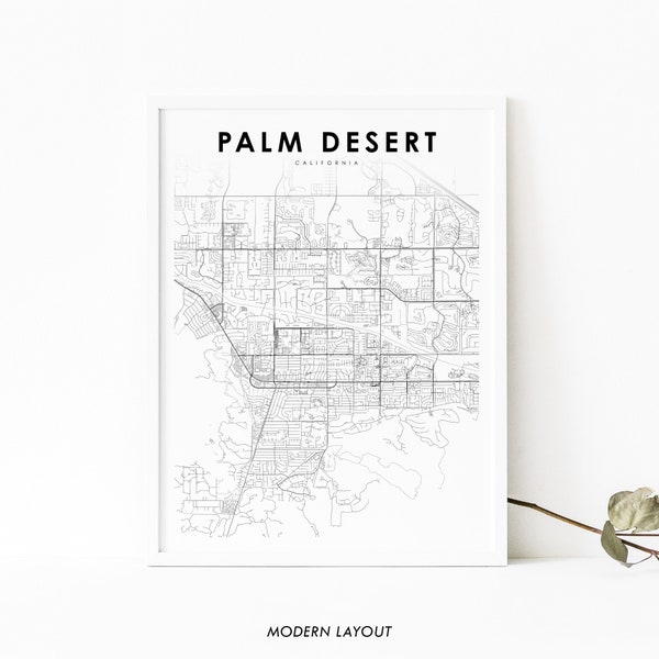 Palm Desert CA Map Print, California USA Map Art Poster, Riverside City Street Road Map Print, Nursery Room Wall Office Decor, Printable Map