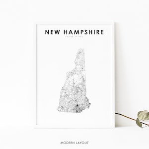 New Hampshire Map Print, State Road Map Print, NH USA USA Karte Kunst Poster, Kinderzimmer Wand Büro Dekor, druckbare Karte