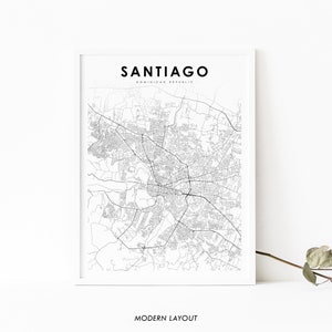 Santiago de los Caballeros Dominikanische Republik Karte Drucken, Karte Kunst Poster, Stadt Straße Straße Karte Druck, Kinderzimmer Wand Büro Dekor