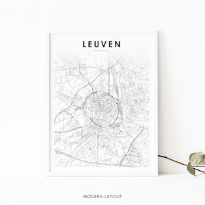 Impressão de mapa de Leuven Bélgica, pôster de arte de mapa, Louvain Löwen Brabant, impressão de mapa de estradas de ruas da cidade, decoração de parede de quarto de berçário, mapa para impressão