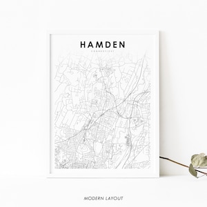 Hamden Karte Karte Print, New Haven USA Karte Kunst Poster, New Haven, Stadt Straße Road Map Print, Kinderzimmer Büro Wand Dekor, druckbare Karte