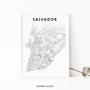 Impressão de mapa de Salvador Brasil, São Salvador da Bahia, pôster de arte de mapa, impressão de mapa de ruas da cidade, decoração de parede de quarto de berçário, mapa para impressão