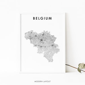 België kaart afdrukken, routekaart kunst poster, Brussel België Belgique Belgique, landkaart kunst, kinderkamer muur kantoor decor, afdrukbare kaart