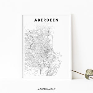 Aberdeen Schottland Karte Druck, Vereinigtes Königreich UK Karte Kunst Poster, Stadt Straße Straßenkarte Druck, Kinderzimmer Wand Büro Dekor, druckbare Karte