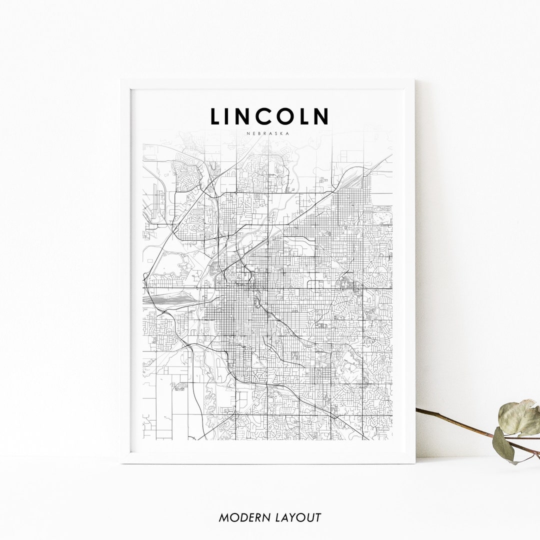 Lincoln NE Map Print, Nebraska USA Map Art Poster, Lancaster, City ...