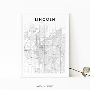 Lincoln NE Map Print, Nebraska USA Map Art Poster, Lancaster, City Street Road Map Print, Nursery Room Wall Office Decor, Printable Map