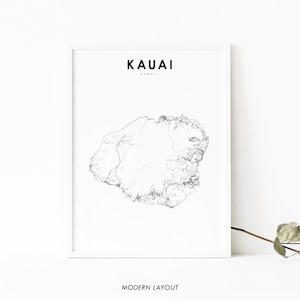 Kauai HI Map Print, Hawaii USA Map Art Poster, Kauaʻi Hawaiian City Street Road Map Print, Nursery Room Wall Office Decor, Printable Map