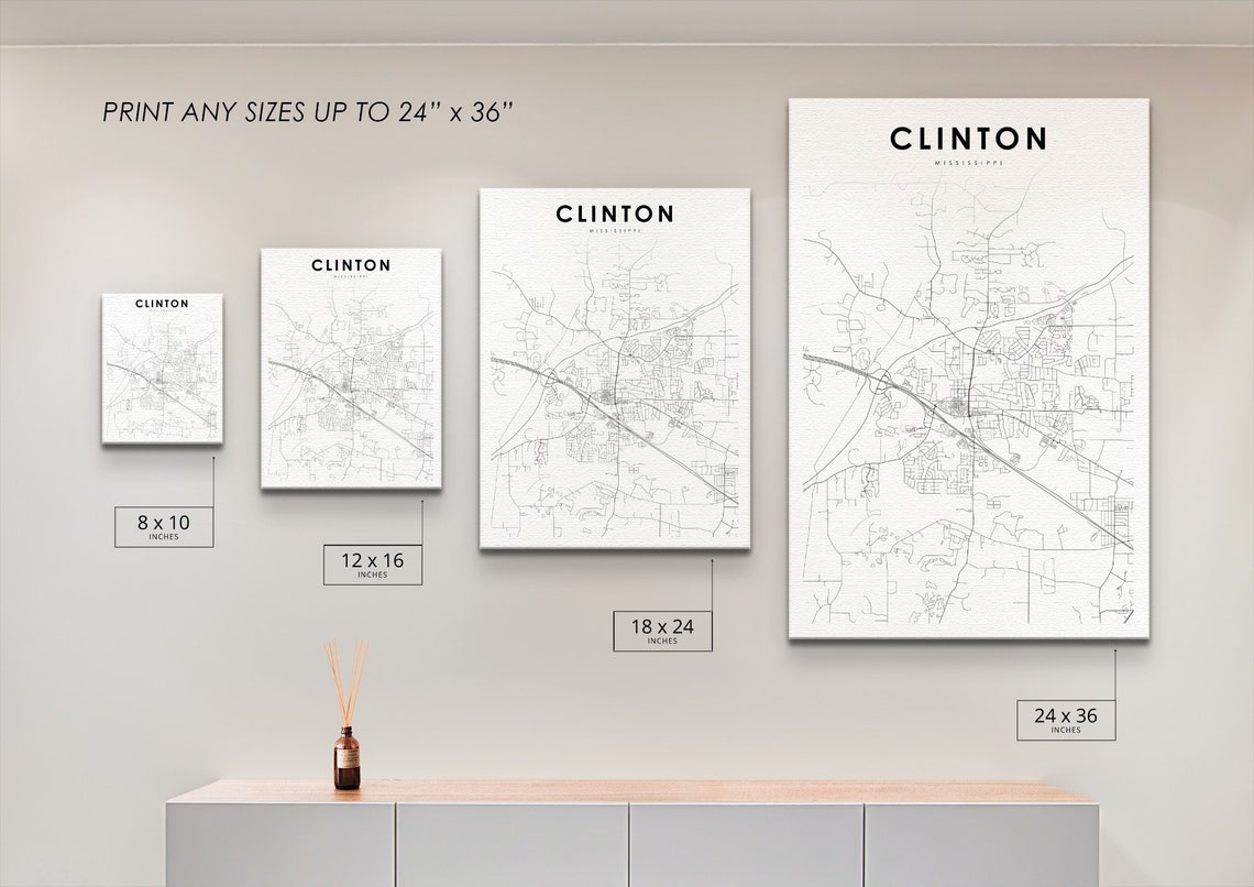 Clinton MS Map Print Mississippi USA Map Art Poster Jackson | Etsy