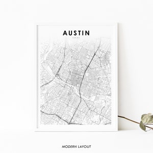Impression de carte du centre-ville d’Austin TX, affiche d’Art carte Texas USA, Travis, impression de carte routière de la rue de la ville, décor de bureau de mur de salle de pépinière, carte imprimable