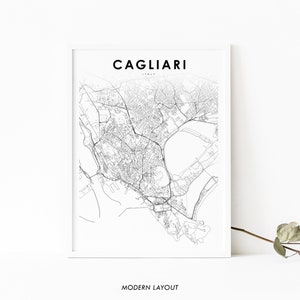 Cagliari Italie carte impression, carte Art affiche, Casteddu Sardaigne Italia ville route rue carte impression, pépinière chambre mur bureau Decor, carte imprimable