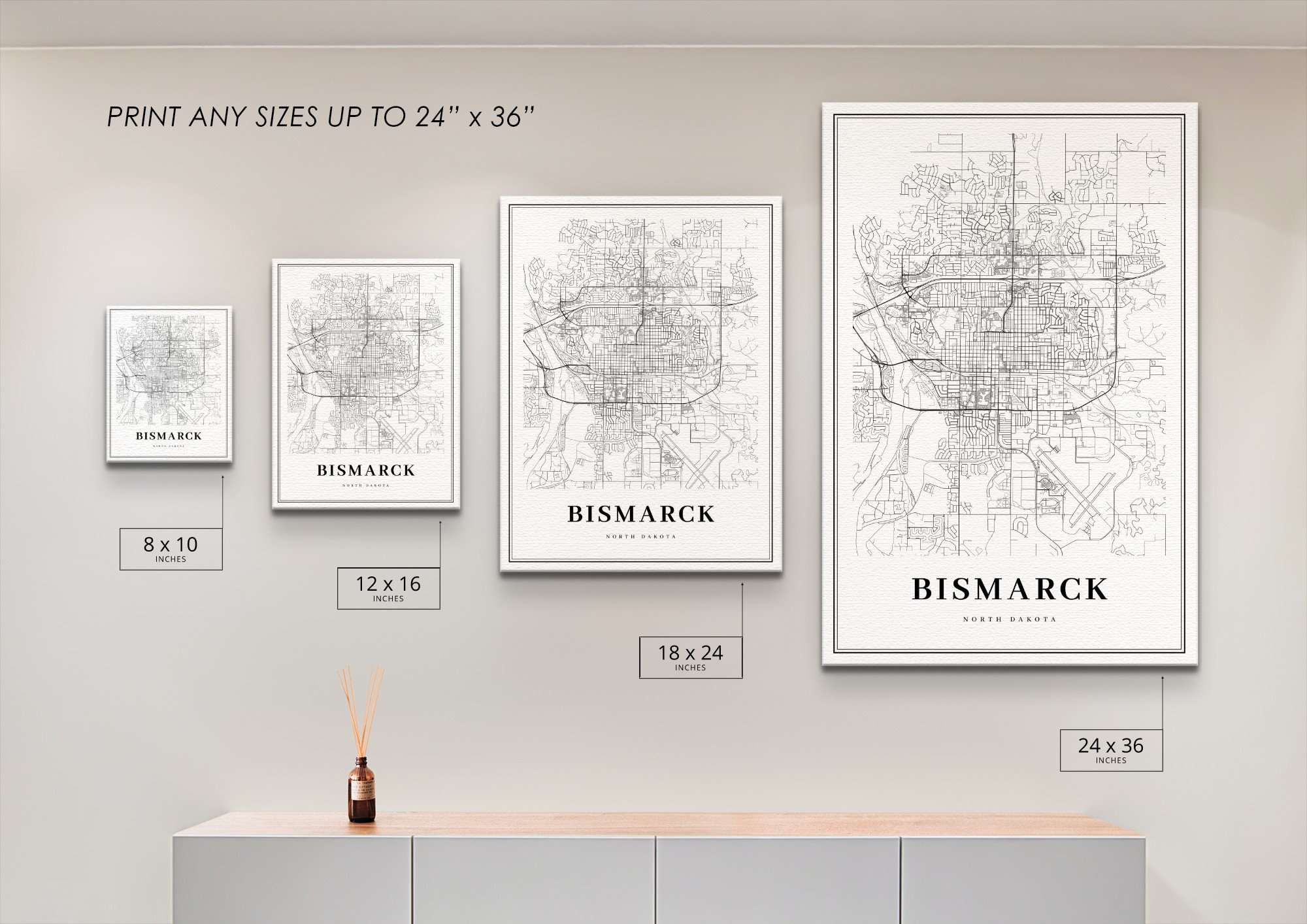 Digital Prints Art & Collectibles Bismarck Area ND Map Print Nursery