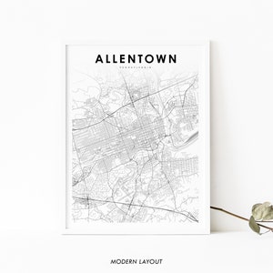 Allentown PA Map Print, Pennsylvania USA Map Art Poster, City Street Road Map Print, Nursery Room Wall Office Decor, Printable Map