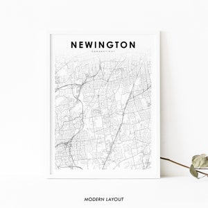 Newington USA Karte Print, Kunst Poster, Hartford, City Street Road Map Print, Kinderzimmer Büro Wand Dekor, druckbare Karte