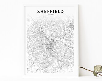 Sheffield Angleterre carte impression, Royaume-Uni Royaume-Uni carte Art affiche, ville rue route carte impression, pépinière chambre mur bureau Decor, carte imprimable