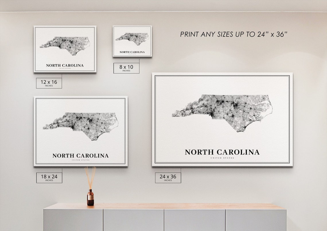 North Carolina Map Print State Road Map Print NC USA United | Etsy