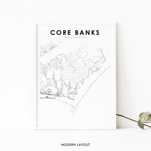 Core Banks NC Map Print, North Carolina USA Map Art Poster, City Street Road Map Print, Nursery Room Wall Office Decor, Printable Map