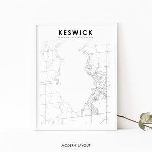 Keswick Georgina Ontario Karte Druck, AUF Kanada Karte Kunst Poster, Koch Bay Stadtstraße Straßenkarte Druck, Zimmer Büro Wanddekor, druckbare Karte