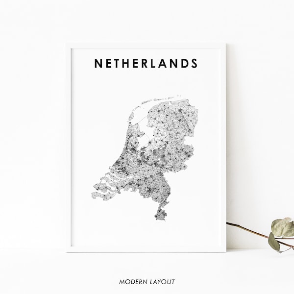 Impresión de mapas de los Países Bajos, cartel de arte del mapa de carreteras del país, Holanda Nederland Amsterdam, arte del mapa, decoración de la oficina de la pared de la sala de la guardería, mapa imprimible