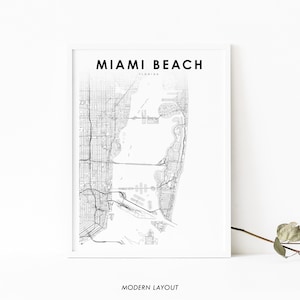 Impressão de mapa de Miami Beach FL, pôster de arte de mapa da Flórida EUA, impressão de mapa de estradas da cidade, decoração de parede de quarto de berçário, mapa para impressão