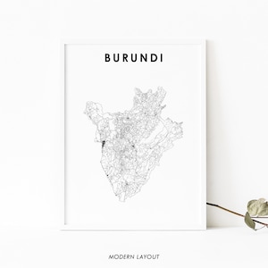 Burundi kaart afdrukken, land routekaart poster, kaart kunst, y'Uburundi Bujumbura Gitega Afrika, kinderkamer muur kantoor decor, afdrukbare kaart