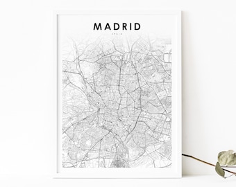 Madrid Spain Map Print, España Map Art Poster, City Street Road Map Print, Nursery Room Wall Office Decor, Printable Map